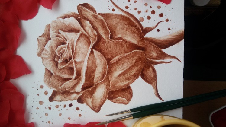 How to draw a rose with coffee speed drawing coffee painting