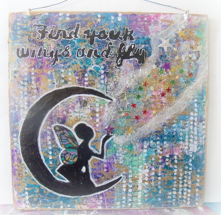How to make mixed media fairy canvas -Fairy in the moon. #CACFantasyArt