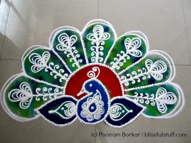 Beautiful Peacock Rangoli, How to draw Sanskar bharati peacock rangoli design
