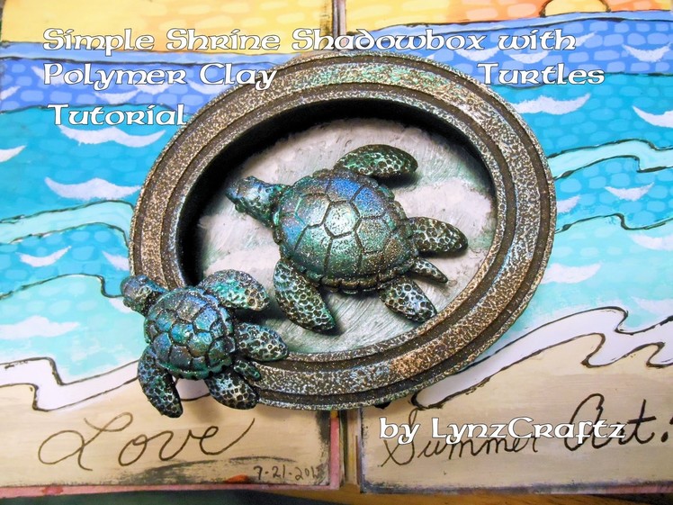 Simple Assemblage Shrine Shadowbox with Polymer Clay Turtles