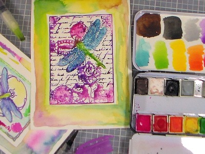 Using Watercolor Paints as INK!.WATERCOLOR POSTCARDS.Stamp School!