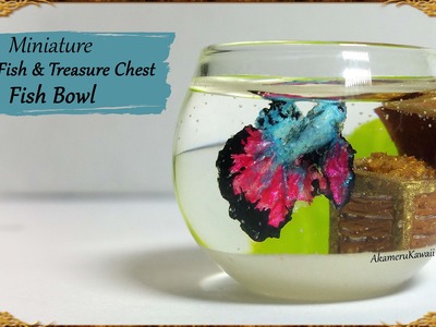Cute, miniature Betta Fish. Treasue Chest fish bowl - Polymer clay. Resin Tutorial