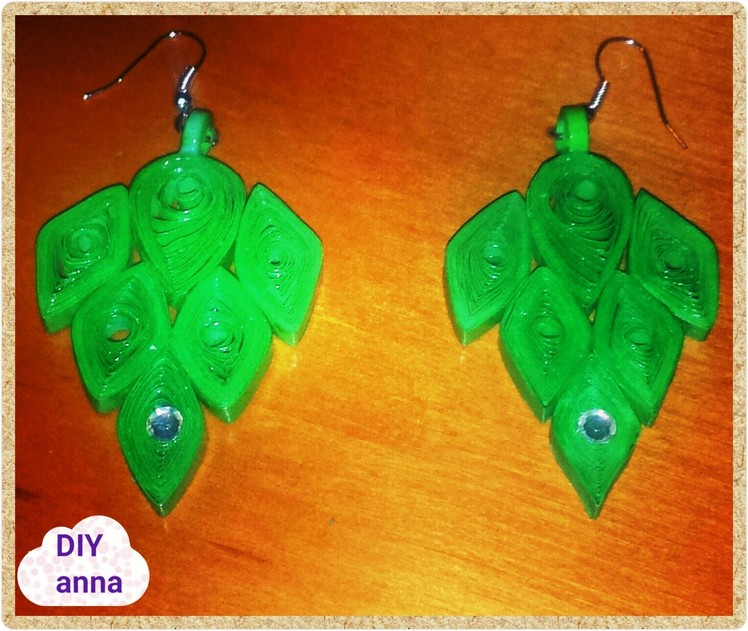 Green paper quilling earrings ideas DIY craft tutorial. URADI SAM