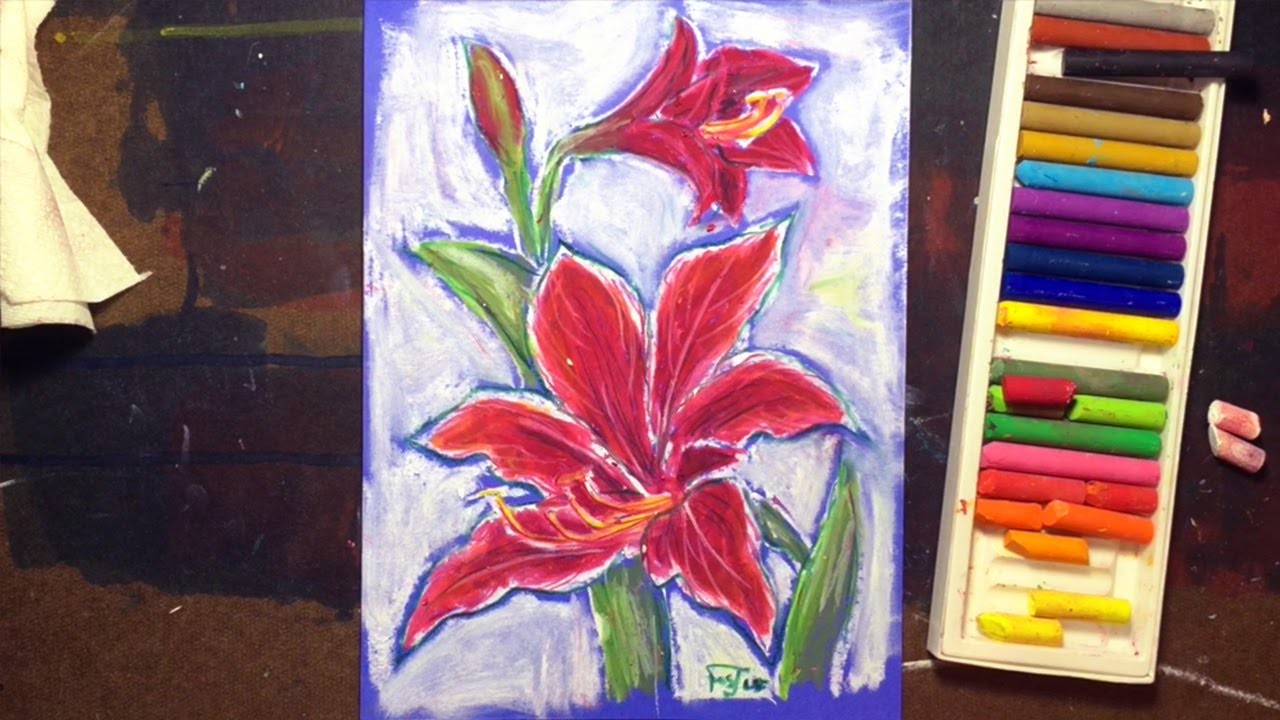 How to Draw an Oil Pastel Amaryllis Flower