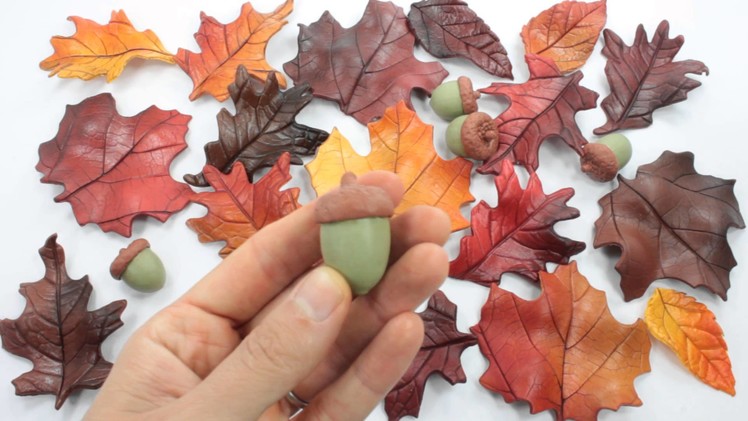 Fall Leaves & Acorns Wedding Cake Topper Sugar Paste by lil sculpture
