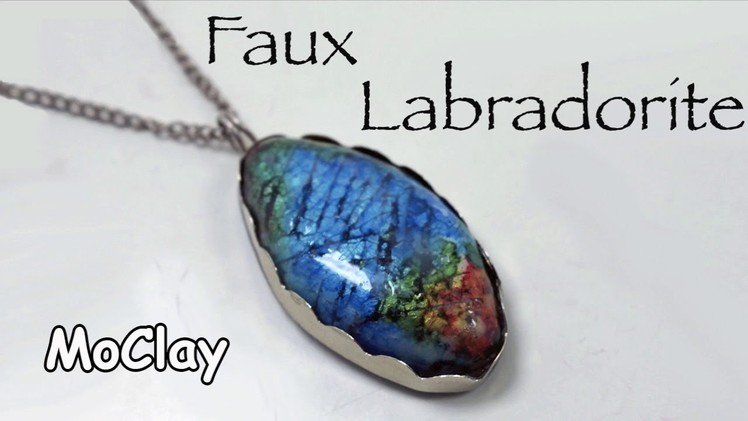 DIY Faux labradorite wrap pendant with silver shaped frame