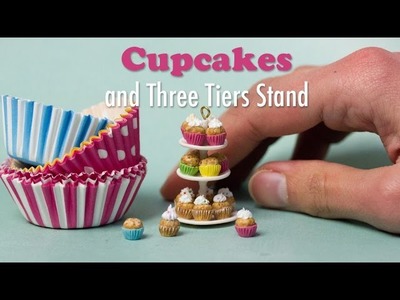 Miniature Cupcakes and Three Tiers Stand Tutorial. Dollhouse Food
