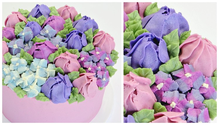 Tulip and Hydrangea Buttercream Cake - CAKE STYLE