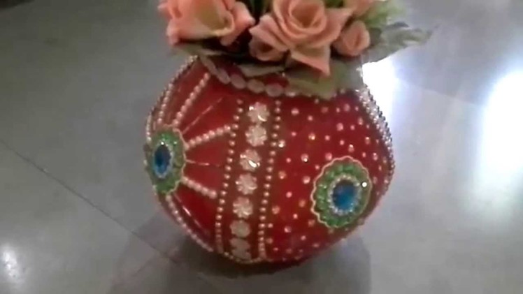 Clay pot decorated by using kundan how to decorate pot with kundan