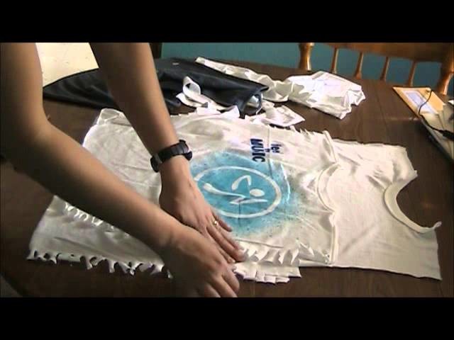 How to cut a Zumba t-shirt into a halter top.