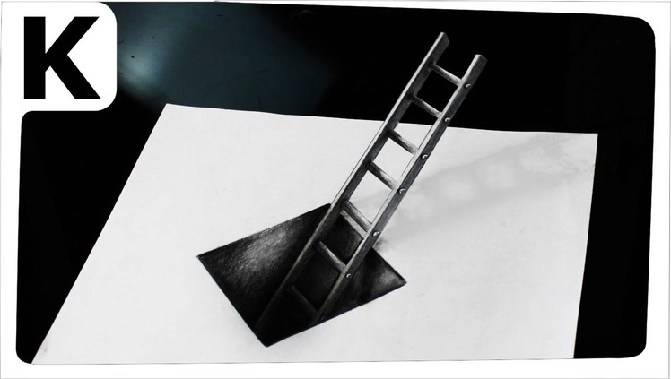 How to draw 3D- optical illusion- hole with ladder - Iluzja optyczna 3D, timelapse