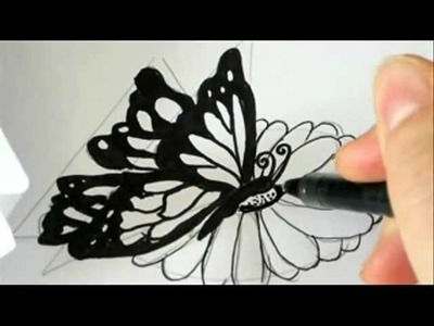 How To Draw A Butterfly Landing On A Flower !