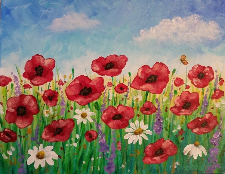 Easy Poppy Field Painting | Time Lapse Acrylic Tutorial | FREE Lesson How to Paint Daisies & Flowers