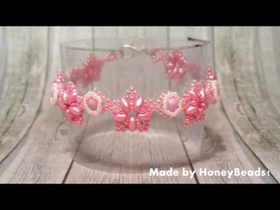 Fatamorgana Bracelet Beading Tutorial by HoneyBeads1 (with superduo and rounduo beads)
