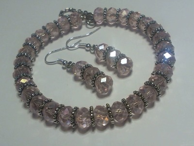 How to make a Beautiful pink beaded memory wire "Bracelet & Earring" set
