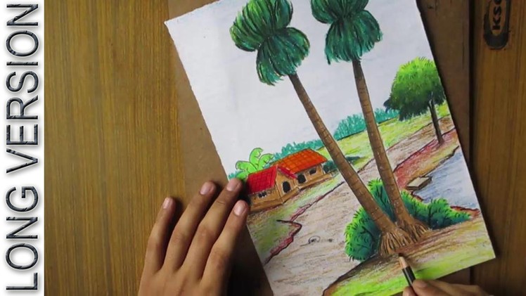 Pastel Tutorial | How to Draw a Village Landscape with Oil Pastels  [LONG VERSION] | Episode-14