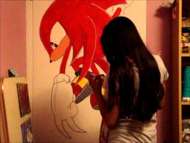 Painting Knuckles the Echidna on my Door