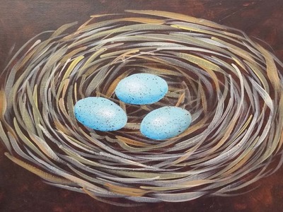 Easy Bird Nest Acrylic Painting Tutorial | Free Beginner Art Lesson | Learn to Paint a Nest