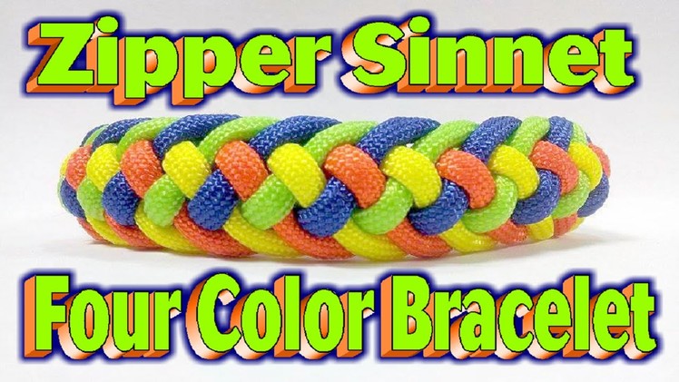 How To Make A Paracord Skittles Modified Four Strand Zipper Sinnet {4 Colors} Bracelet!!