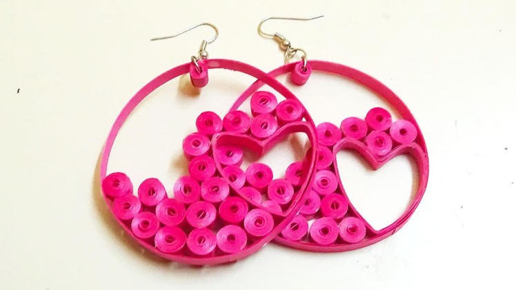 Paper Quilling;How to make a beautiful Pink Hearts Hoops Earrings, Paper Quilling Jewelry