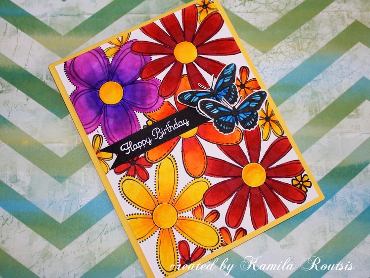 Floral birthday card using Stabilo 68 pens