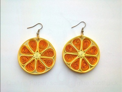 Quilling  Earring designs: How to make Quilling Earrings Oranges.Quilling Earrings Making.