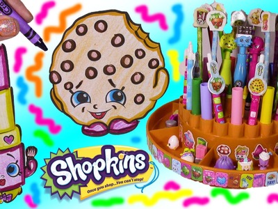 SHOPKINS Pen Pencils & Markers ORGANIZER! Color Kooky Cookie & Lippy Lips! FUN Stickers!