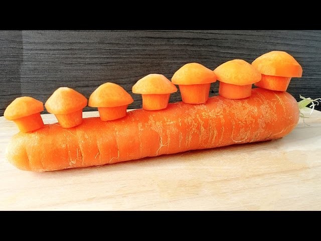 Art In Carrot Mushroom - Vegetable Carving Garnish - Party Garnishing - Food Decoration