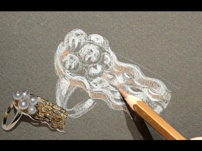 From the design to the realization, 18kt gold ring, drawing of jellyfish.