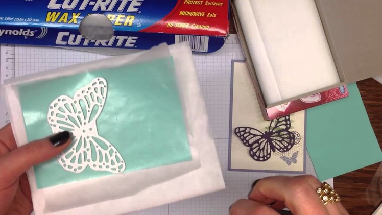 How to easily remove the intricate pieces from Stampin' Up! dies using dryer sheets and waxed paper.