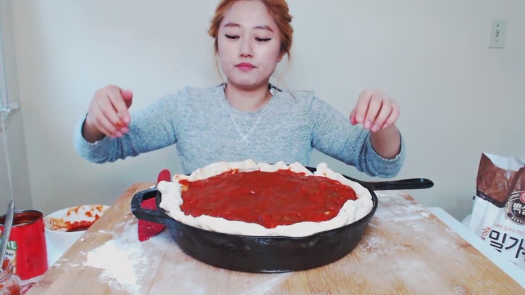 How to make Deep Dish Pizza | MUKBANG