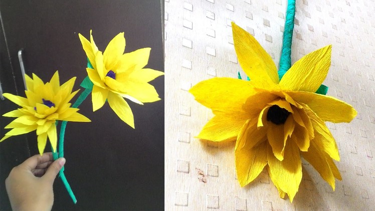 How to make sunflower with paper | DIY crepe paper flower