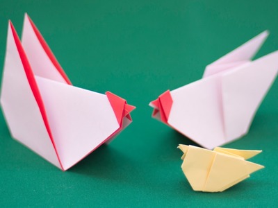How to origami birds. Chick Cock and Hen. Origami for kids