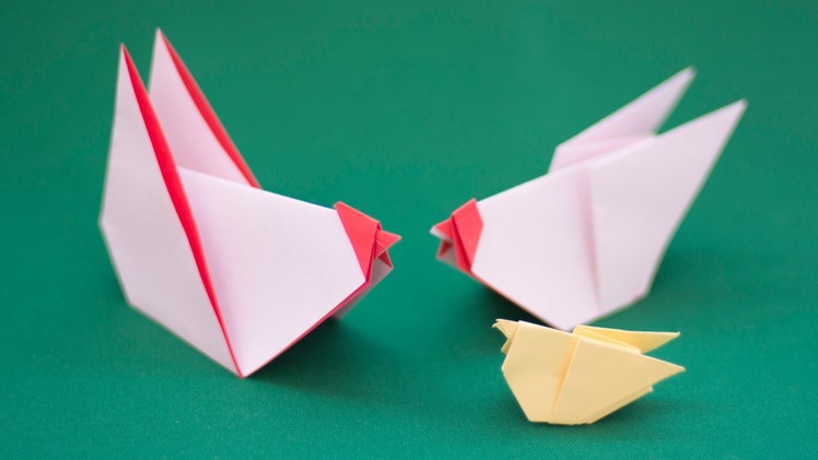 How to origami birds. Chick Cock and Hen. Origami for kids