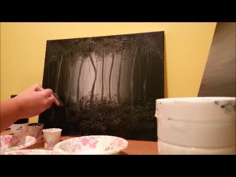 How to paint a misty forest -  BLACK and WHITE - step by step