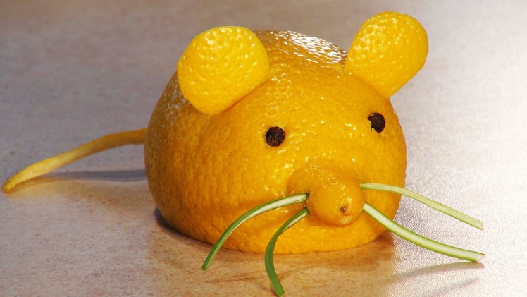 Simple fruit carving. Fruit carving for kids. A Lemon Mouse.