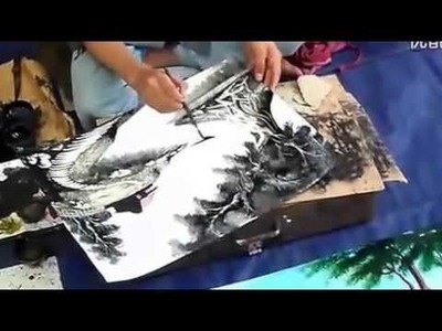 Unbelievable Chinese Street Painter!!   Super fast drawing and amazing works!