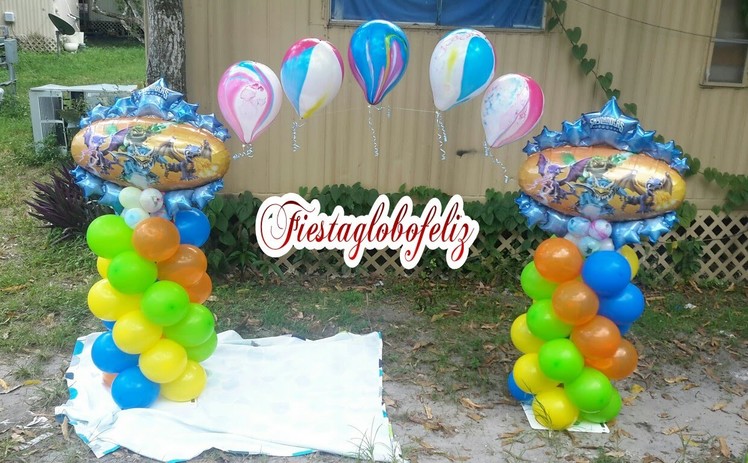 Como hacer un arco de skylanders hecho con globos_how to make a arc made with balloons skylanders