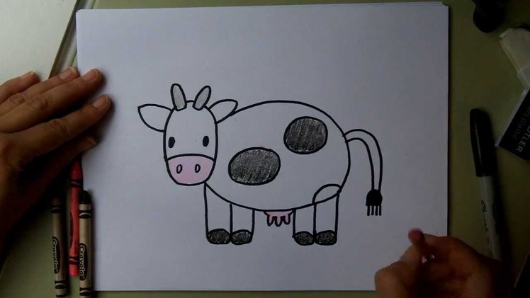 How to Draw a Cow - Cartoon Drawing Tutorial - for kids and adults - beginner, easy.