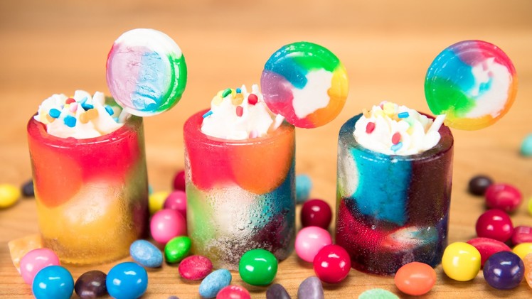 Rainbow Candy Cups with Skittles Soda  from Cookies Cupcakes and Cardio