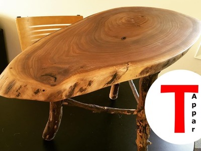 Rustic Live Edge Walnut Coffee.End Table with Applewood Legs