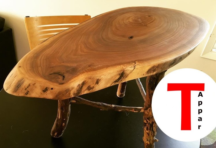 Rustic Live Edge Walnut Coffee.End Table with Applewood Legs