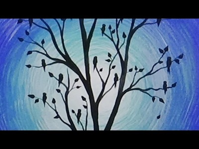 Acrylic Painting Birds in a Birch Tree Silhouette Painting