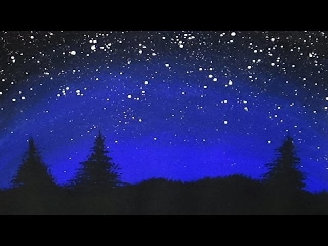 Acrylic Painting - Midnight Pines - Silhouette Painting