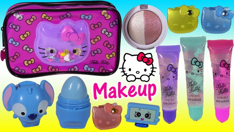 Hello Kitty Makeup Bag! LIP GLOSS Lip Smacker Eyeshadow SHOPKINS Disney Princess! Beauty FUN