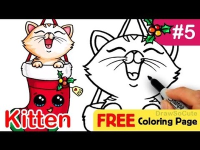 How to Draw Kitten in Christmas Stocking Cute step by step Holiday Special