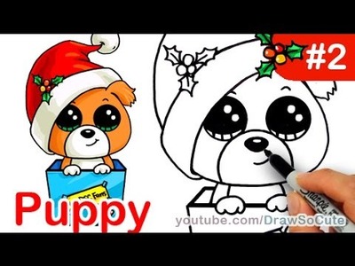 How to draw Puppy Christmas Present step by step Easy Holiday Special