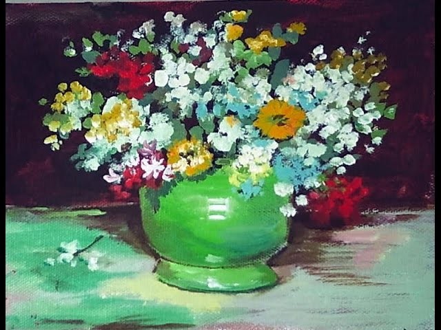 How to paint a Van Gogh Vase with zinnias and flowers 60 min. tutorial