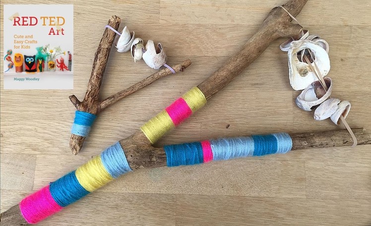 Yarn Wrapped Shell & Drift Wood Rattles (Nature Crafts for Kids)