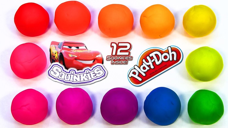 12 Play-Doh Rainbow Surprise Eggs with Disney Cars 2 Squinkies Series 2 Lightning McQueen